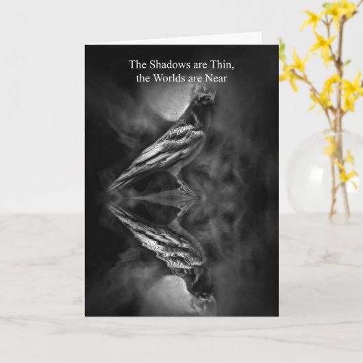 Samhain Raven Crow Blessings Poem Kaart (Gele Bloem)