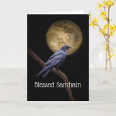 Samhain Raven Crow en Moon Poem Kaart (Gele Bloem)