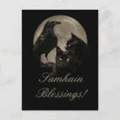 Samhain Raven en Black Cat Pagan Briefkaart (Voorkant)