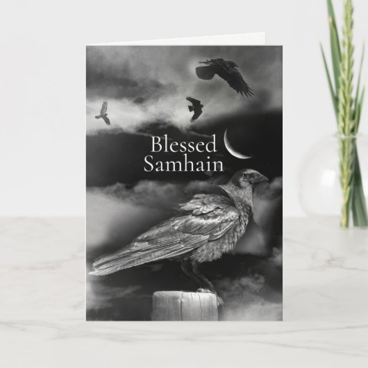 Samhain raven en wassende maan kaart (Voorkant)