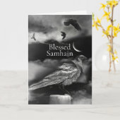 Samhain raven en wassende maan kaart (Gele Bloem)