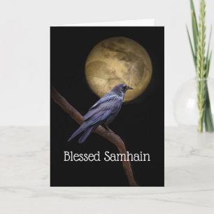 Samhain Raven Kraai en Maan Gedicht Kaart