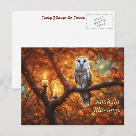 Samhain Vakantie met Uil Candles Briefkaart (Voorkant / Achterkant)