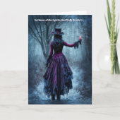 Samhain vrouw met kaars op een mistig pad kaart (Voorkant)