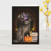 Samhain Witch Kitty Cat Wenskaart Kaart (Gele Bloem)