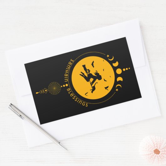 Samhain zegeningen, heks rechthoekige sticker (Envelop)