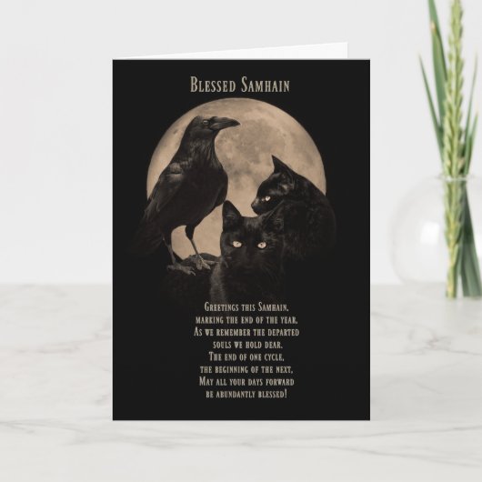 Samhain Zegeningen Raven en Zwarte Kat Kaart (Voorkant)
