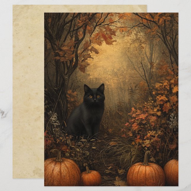 Samhain Zwarte Kat Scrapbook Papier (Voorkant / Achterkant)