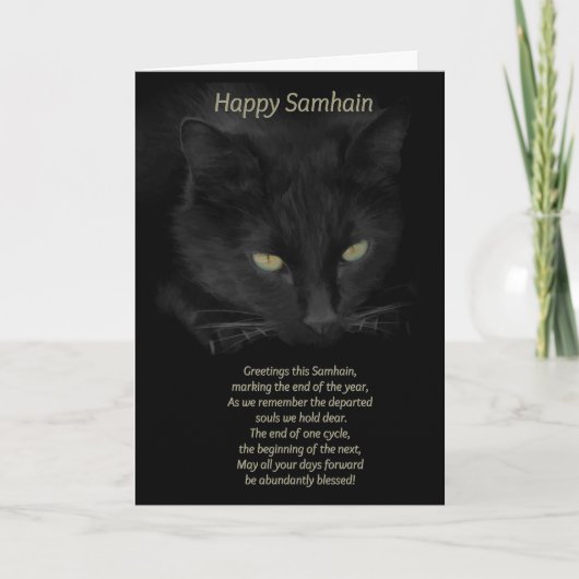 Samhain Zwarte Kat Zegeningen Gelukkig Samhain Kel Kaart (Voorkant)