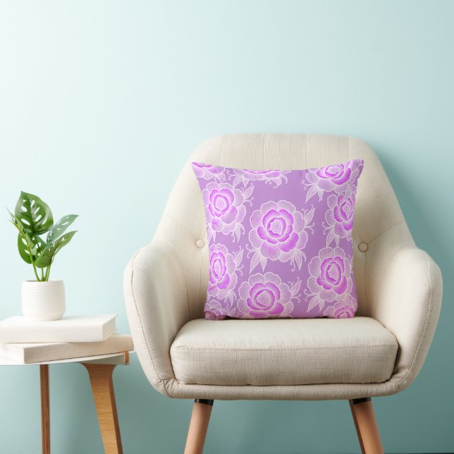 Sami 💜 Paarse Barokke Bloemen Kussen (Stoel)