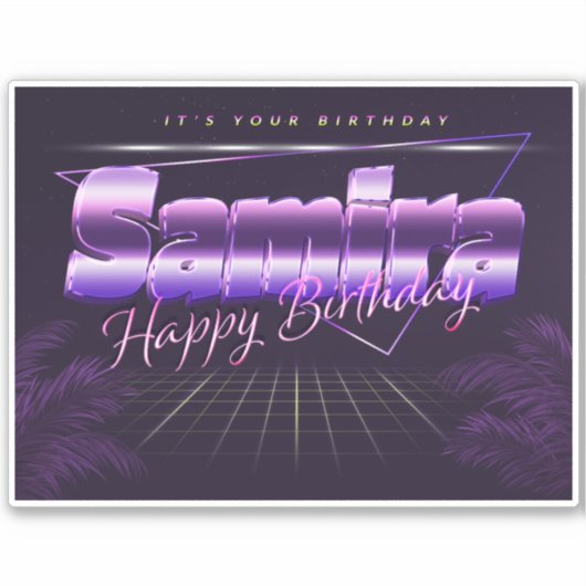Samira Name Vorname lila retro Sticker Geburtstag (Voorkant)