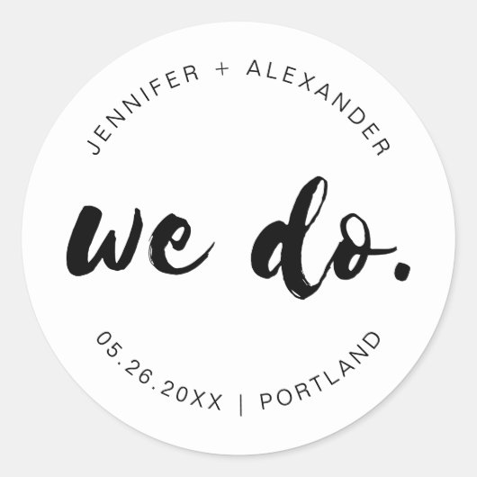 SAMMI Minimal 'We Do' Trouwstickers Ronde Sticker (Voorkant)