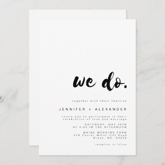 SAMMI Minimale 'We Do' Huwelijksuitnodiging Kaart (Voorkant / Achterkant)