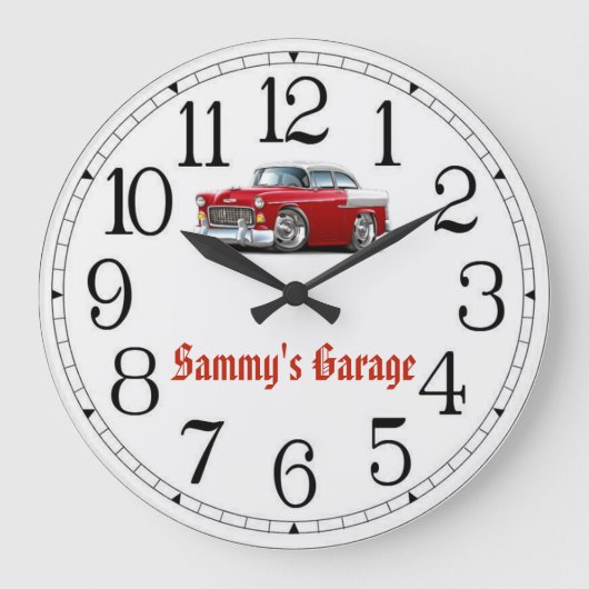 Sammy's Garage Rood & Wit Klassieke Autoklok Grote Klok (Voorkant)