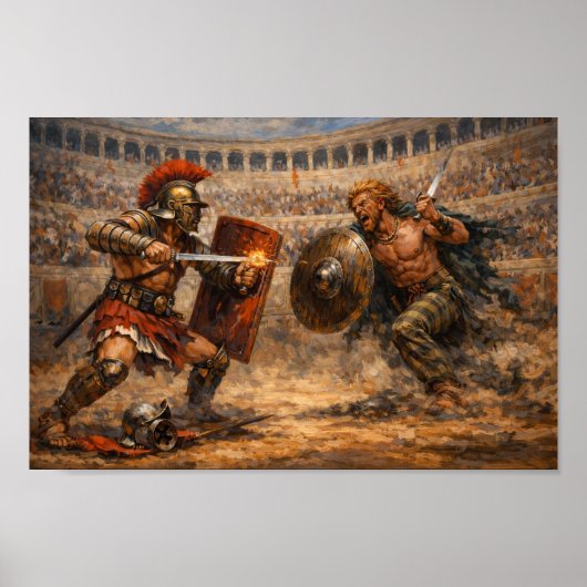 Samnite vs Gaul Gladiator Battle Acrylic Painting  Poster (Voorkant)