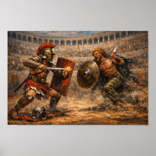 Samnite vs Gaul Gladiator Battle Acrylschilderij Poster