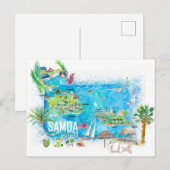 Samoa Illustrated Island Travel Map Briefkaart (Voorkant / Achterkant)