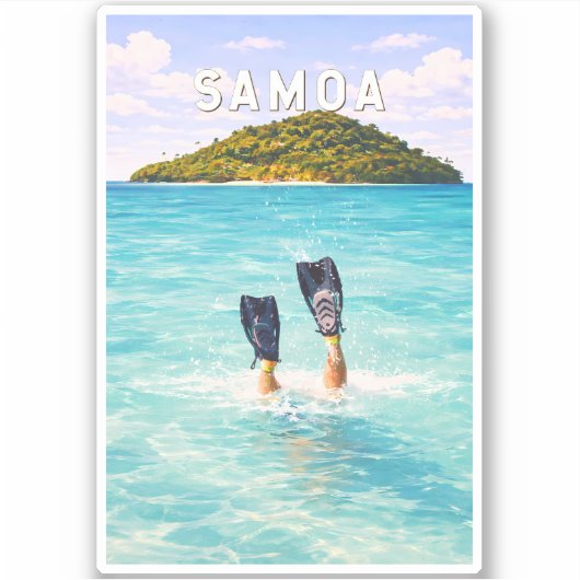 Samoa Illustratie Reis Kunst Vintage Sticker (Voorkant)