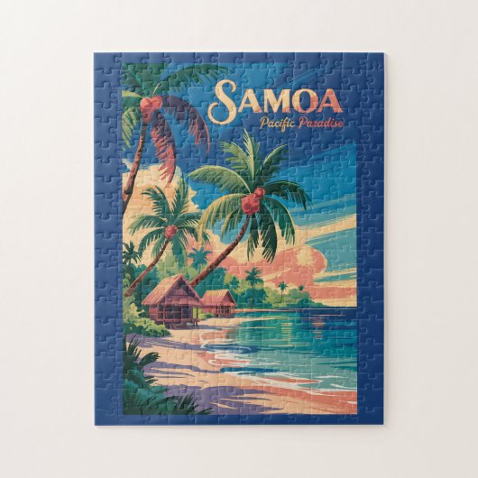 Samoa Strand Samoaanse Illustratie Reis Kunst Vint Legpuzzel (Verticaal)