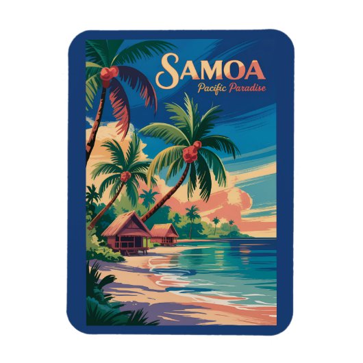 Samoa Strand Samoaanse Illustratie Reis Kunst Vint Magneet (Verticaal)