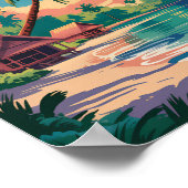Samoa Strand Samoaanse Illustratie Reis Kunst Vint Poster (Hoek)