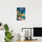 Samoa Strand Samoaanse Illustratie Reis Kunst Vint Poster (Thuiskantoor)
