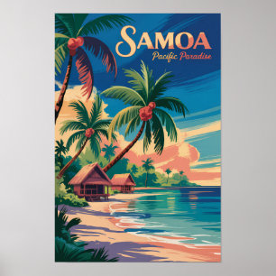 Samoa Strand Samoaanse Illustratie Reis Kunst Vint Poster