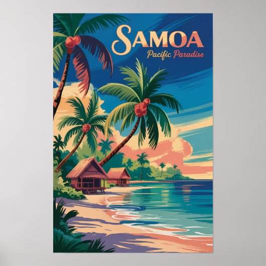 Samoa Strand Samoaanse Illustratie Reis Kunst Vint Poster (Voorkant)