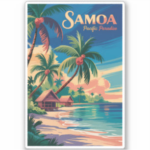 Samoa Strand Samoaanse Illustratie Reis Kunst Vint Sticker