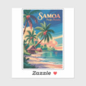 Samoa Strand Samoaanse Illustratie Reis Kunst Vint Sticker (Vel)
