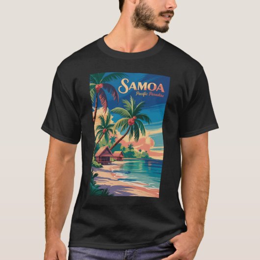 Samoa Strand Samoaanse Illustratie Reis Kunst Vint T-shirt (Voorkant)