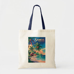 Samoa Strand Samoaanse Illustratie Reis Kunst Vint Tote Bag