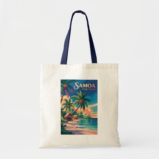 Samoa Strand Samoaanse Illustratie Reis Kunst Vint Tote Bag (Voorkant)