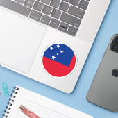 Samoa Vlag Ronde Sticker (Laptop met iPhone)
