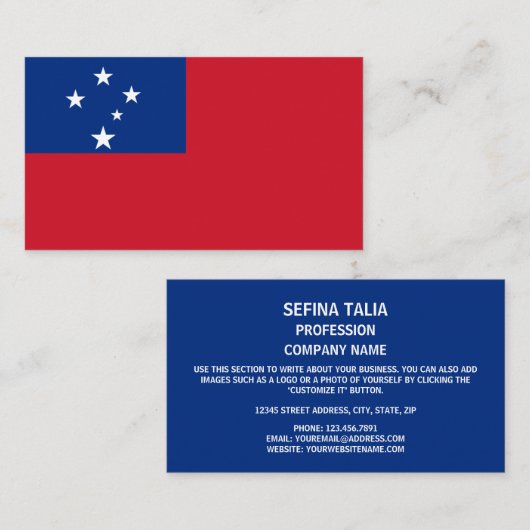 Samoa-vlag, vlag van Samoa Visitekaartje (Voorkant / Achterkant)