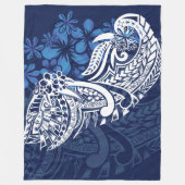 Samoan - Hawaïaans - Polynesiaans Blauw Tribale Af Fleece Deken (Voorkant)