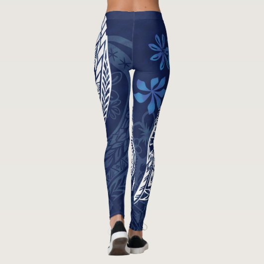 Samoan - Hawaïaans - Polynesiaans Blauw Tribale Af Leggings (Achterkant)