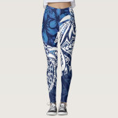 Samoan - Hawaïaans - Polynesiaans Blauw Tribale Af Leggings (Voorkant)