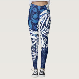 Samoan - Hawaïaans - Polynesiaans Blauw Tribale Af Leggings