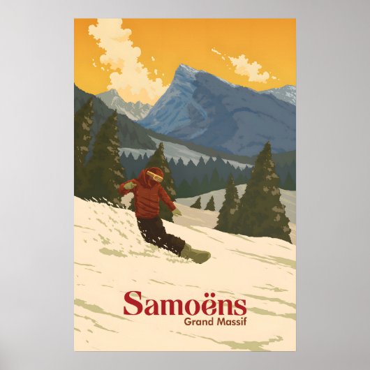Samoens Sneeuwboarden Reisposter Poster (Voorkant)