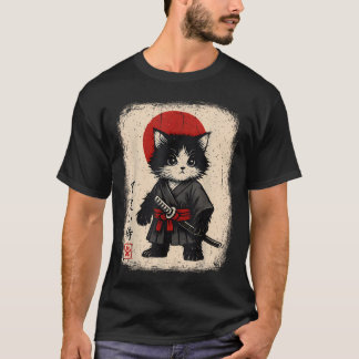 Samoerai Kat Japanse Vintage Kawaii Grappig T-shirt