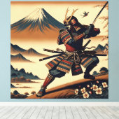 Samoerai krijger op de berg Fuji - Ukiyo-e Art Canvas Afdruk (Insitu (Houten vloer))