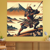 Samoerai krijger op de berg Fuji - Ukiyo-e Art Canvas Afdruk (Insitu (Woonkamer))