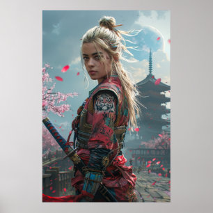 Samoerai vrouwelijke krijger met katana — Japanse Poster