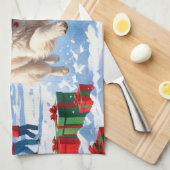 Samojed die in de sneeuw rent met een kerstmuts theedoek (Quarter Fold)