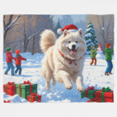 Samojed die in de sneeuw rent met kerstmuts fleece deken (Voorkant (Horizontaal))