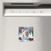 Samojed die in de sneeuw rent met kerstmuts magneet (Insitu (Vaatwasser))