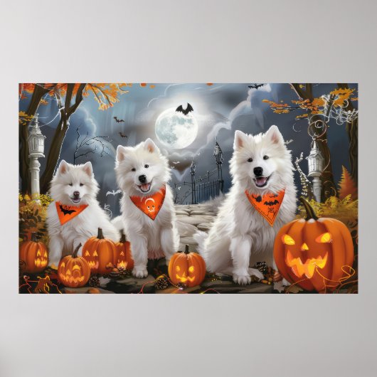 Samojed Halloween Griezelen Poster (Voorkant)