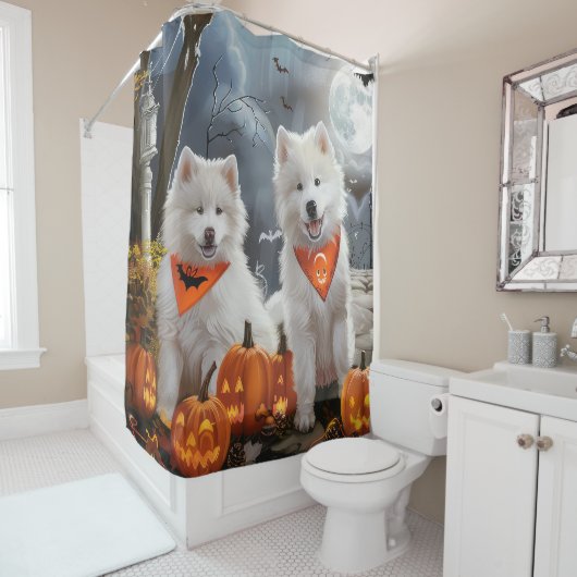 Samojed Halloween Griezelig Douchegordijn (In situ)