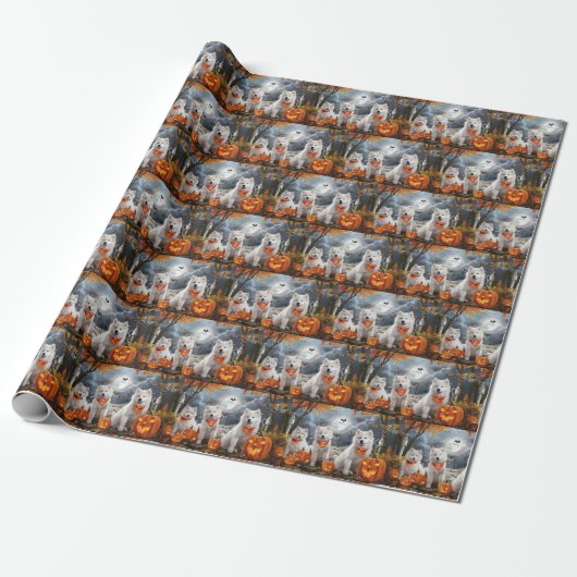 Samojed Halloween Spoken Cadeaupapier (Uitgerold)